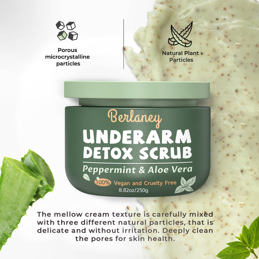 Armpit Detox Scrub 8.8 oz with Peppermint, Aloe Vera and Walnut Shell Powder, Underarm Scrub Helps on Removing Odor, Deep Cleanse & Exfoliating, also for Legs, Knee, Feet, Hands Whole Body