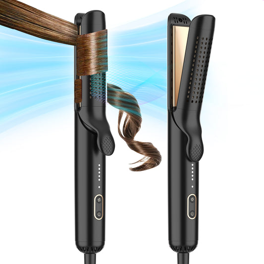 Berlaney 360° Airflow Styler, 3-in-1 Curling Wand & Titanium Flat Iron Professional Hair Straightener and Curler with Cooling Air Vents to Lock in Style, 5 Temp Setting, Anti-Scald