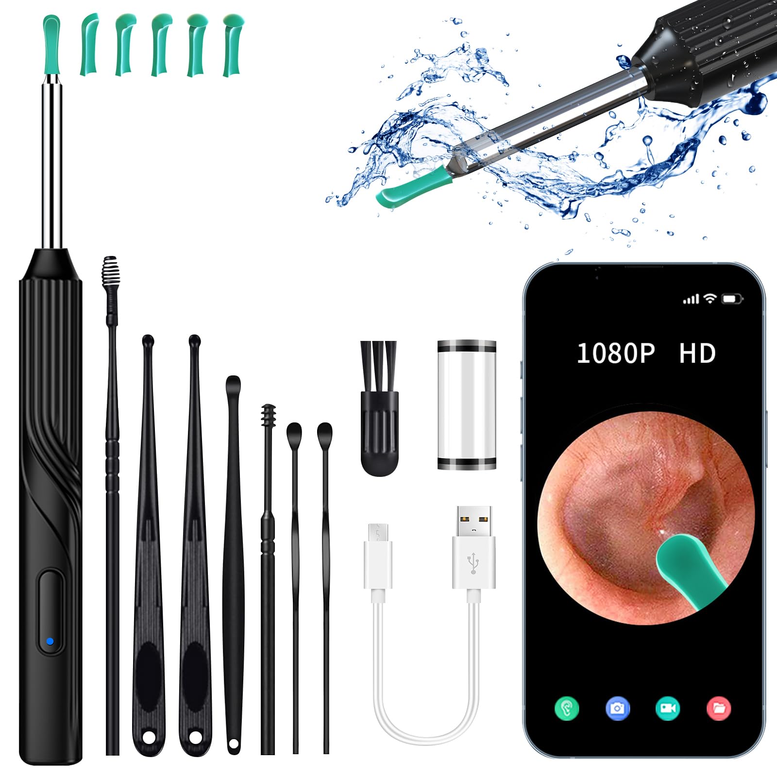 Ear Wax Removal Tool Berlaney, Ear Cleaner with1080P HD Otoscope Camera, Ear Camera Otoscope with Light, 6 LED Lights, Built-in WiFi,Ear Cleaning Kit for iPhone and Android Phones