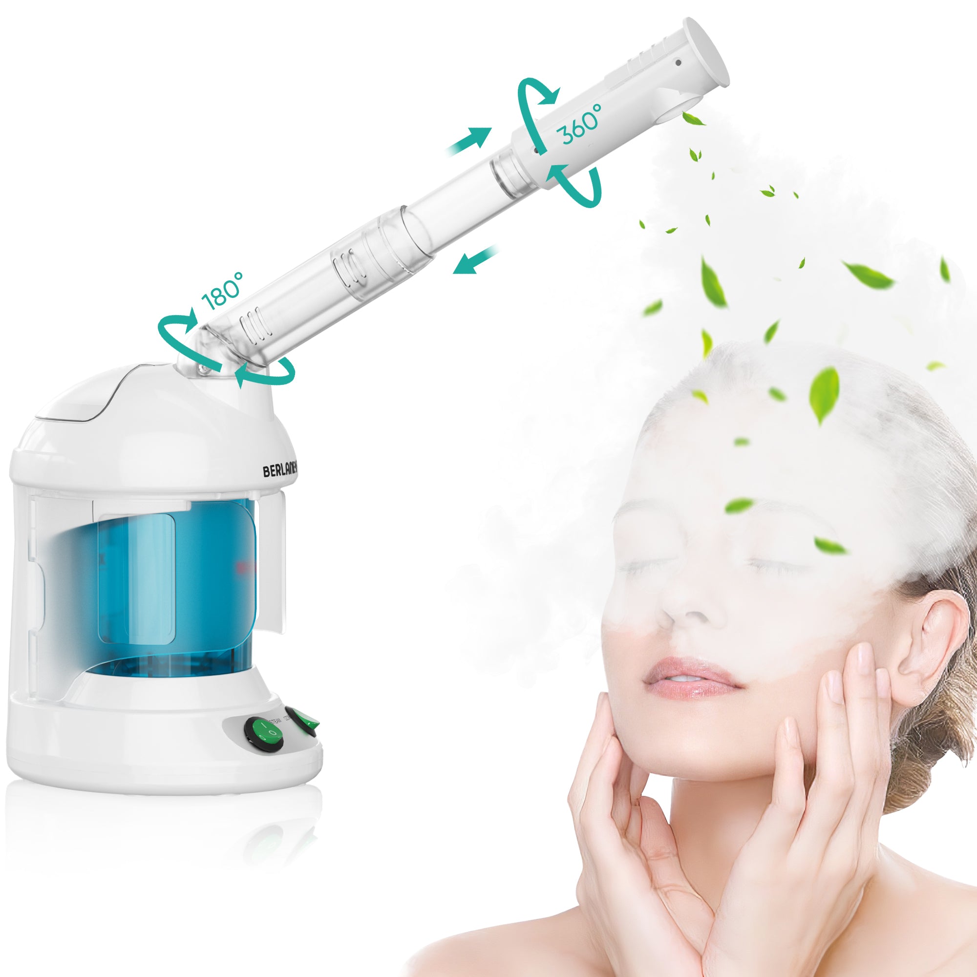 Berlaney Nano Ionic Face Steamer with 360° Rotating Arm, 2.91 lbs, Portable Facial Steamer for Personal Care at Home or Salon