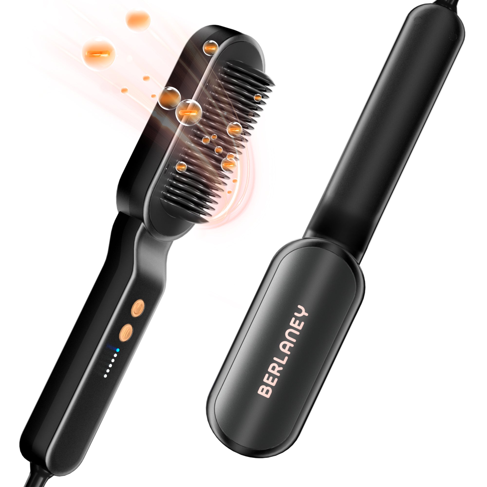 Berlaney Hair Straightener Brush,Sleek Sweep Ionic Straightening Brush with 6 Temperature Adjust, Anti-Scald Ceramic Hair Straightener Comb Fast Heating for Home Salon, Dual Voltage, Black