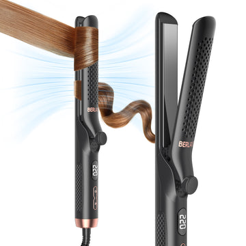 Berlaney 360° Airflow Styler, 3-in-1 Curling Wand & Titanium Flat Iron Professional Hair Straightener and Curler with Cooling Air Vents to Lock in Style, 5 Temp Setting, Anti-Scald