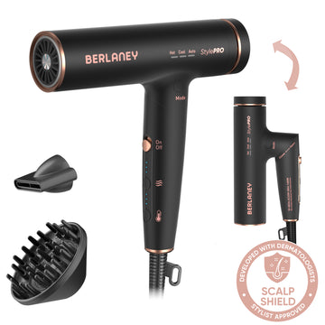 Berlaney Ionic Salon Hair Dryer, 1600W Professional Blow Dryer with 110000RPM High Speed Brushless Motor for Fast Drying, Lightweight, Low Noise, Locking Function, 4 Temps & 3 Speeds