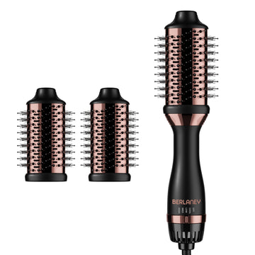 Berlaney Thermal Brush, 1 1/2 inch Heated Round Brush with Detachable Head, Tourmaline Ceramic, Negative Ion Technolog, Easy to Create Blowout Look, Less Damage, Black & Rose Gold