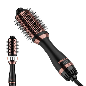 Berlaney Blow Dryer Brush, Curling Wand Hair Styling Tools Set, 4 in 1 Ionic Hair Dryer and Styler Volumizer with Oval Titanium Barrel, Hot Air Straightener Brush for Smooth Frizz-Free Blowout