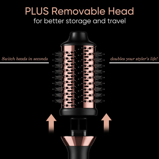 Berlaney Thermal Brush, 1 1/2 inch Heated Round Brush with Detachable Head, Tourmaline Ceramic, Negative Ion Technolog, Easy to Create Blowout Look, Less Damage, Black & Rose Gold