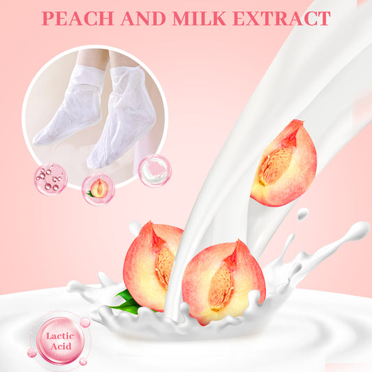 Berlaney Peach Foot Peeling Mask, 3 Pairs of Skin Exfoliating Foot Masks for Dry feet, Cracked heels, Callus, Dead Skin Remover, Smooth Touch Feet, Spa Experience at Home or Travel