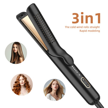 Berlaney 360° Airflow Styler, 3-in-1 Curling Wand & Titanium Flat Iron Professional Hair Straightener and Curler with Cooling Air Vents to Lock in Style, 5 Temp Setting, Anti-Scald