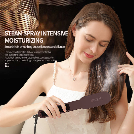 Hair straightener brush with steamer